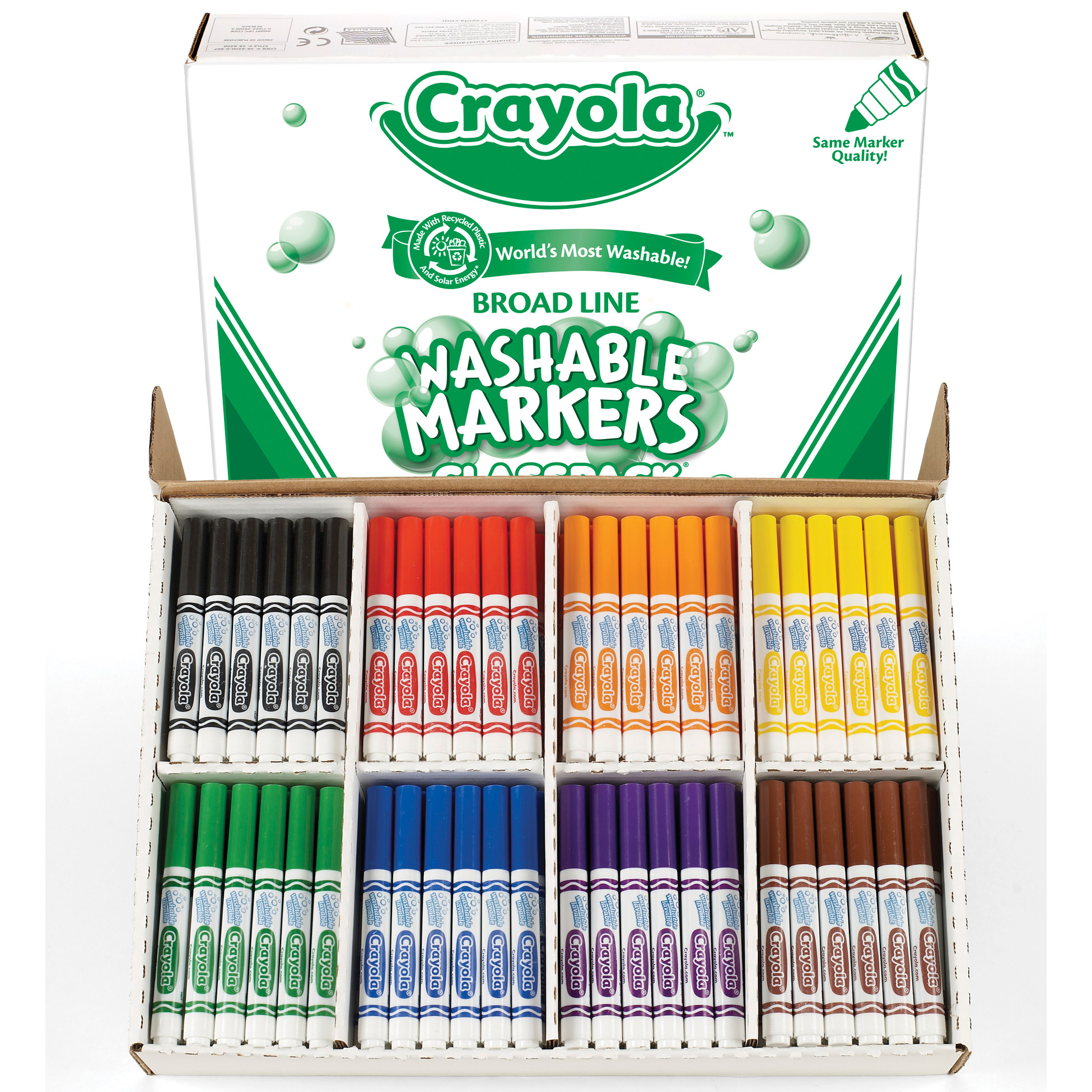 Washable Broad Line Markers Classpack, 200 Count, 8 Colors | Crayola